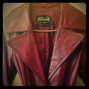 Vintage 70s Brick Red Leather Trench Coat